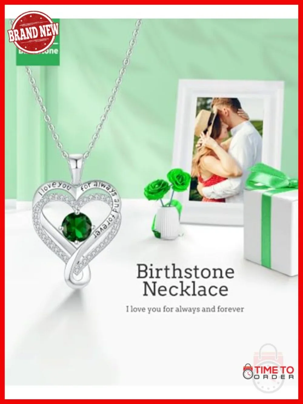 Infinity Heart Birthstone I Love You Pendant Necklace 925 Sterling Silver 18K